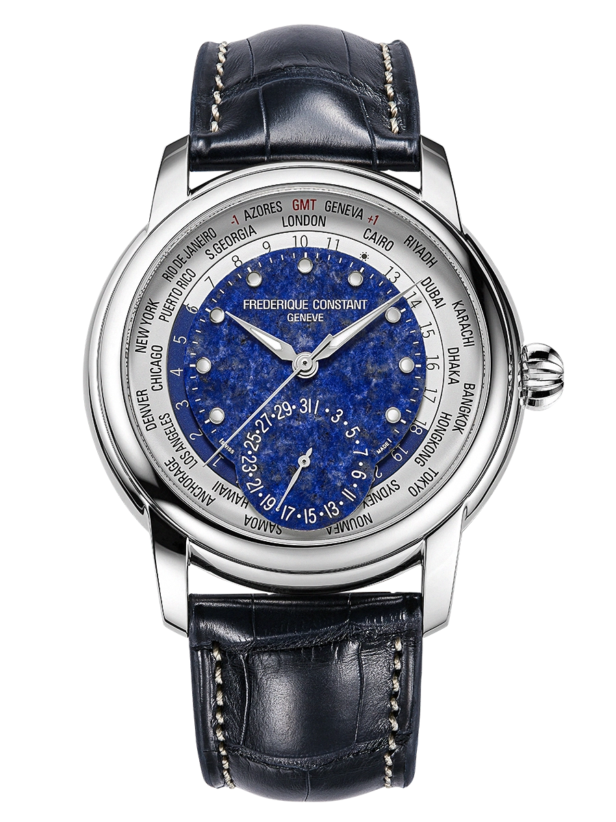 Manufacture Worldtimer 42mm Automatic in Steel on Blue Alligator Leather Strap with Blue Dial