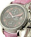 Millenary Chronograph - Large Size in Steel with Diamond Bezel on Pink Crocodile Leather Strap with Black and Arabic Dial