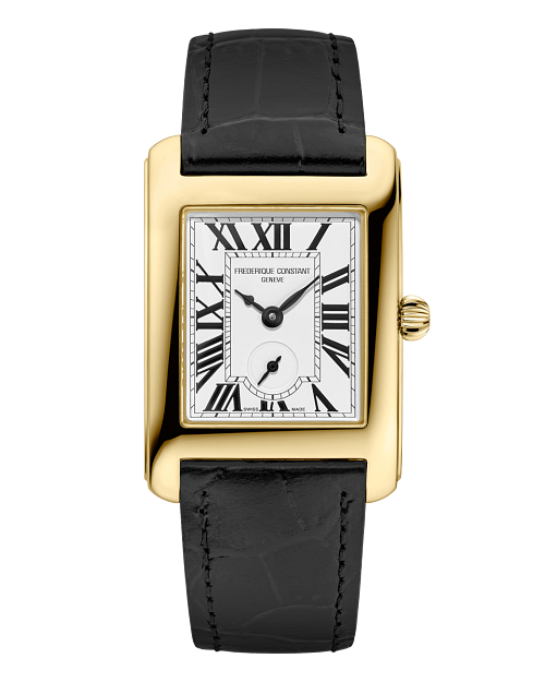 Carree Small Seconds 36mm in Gold Tone Steel on Black Crocodile Leather Strap with White Dial