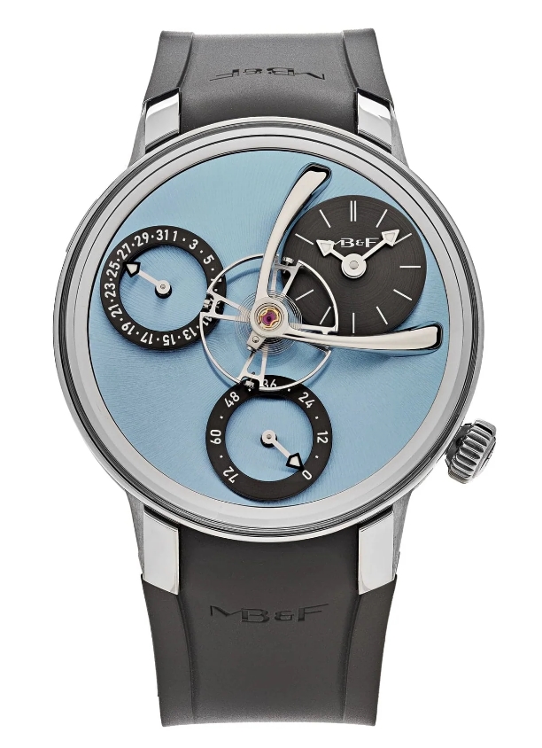 Legacy Machine 44mm Split Escapement EVO in Titanium on Grey Rubber Strap with Ice Blue Dial