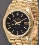 Midsize - 31mm President - Yellow Gold - Fluted Bezel on President Bracelet with Black Stick Dial