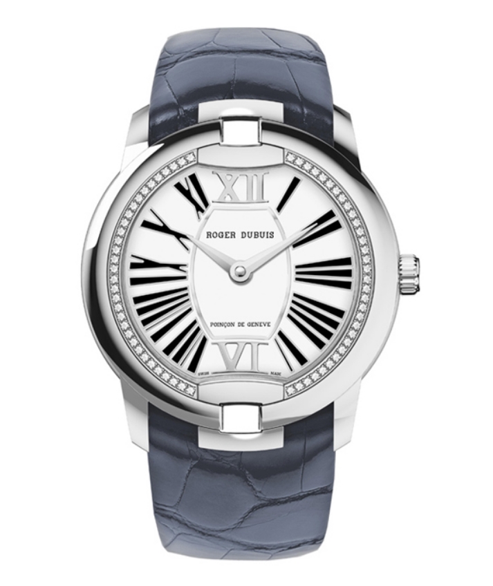 Velvet Automatic 36mm in White Gold with Diamonds on Blue Crocodile Leather Strap with Silver Dial
