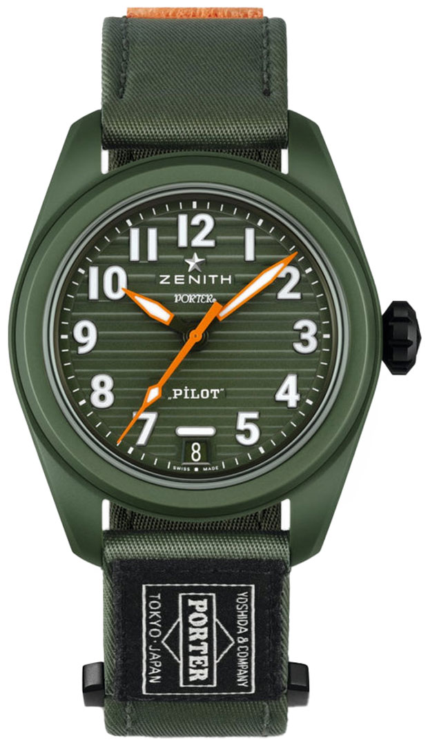 Pilot Porter Automatic 40mm in Green Ceramic on Khaki Green Fabric Strap with Green Dial