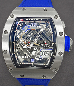 RM030-01 in Titanium on Blue Fabric Strap with Skeleton Dial