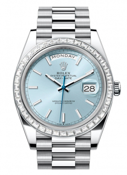 Pre-Owned Rolex 228396 Day Date 40mm in Platinum with Baguette Diamond Bezel 228396