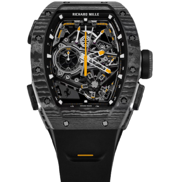 RM43-01 Ferrari Split-Seconds Tourbillion  Chronograph in NTPT Carbon on Black Rubber Strap with Skeleton Dial