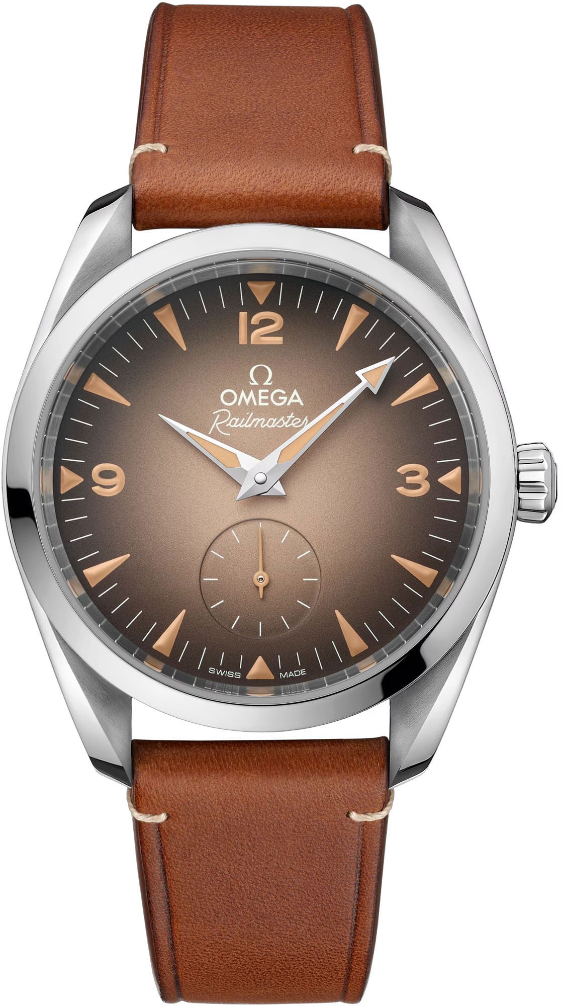 Seamaster Railmaster 38mm in Steel on Brown Calf Leather Strap with Brown Gradient Dial