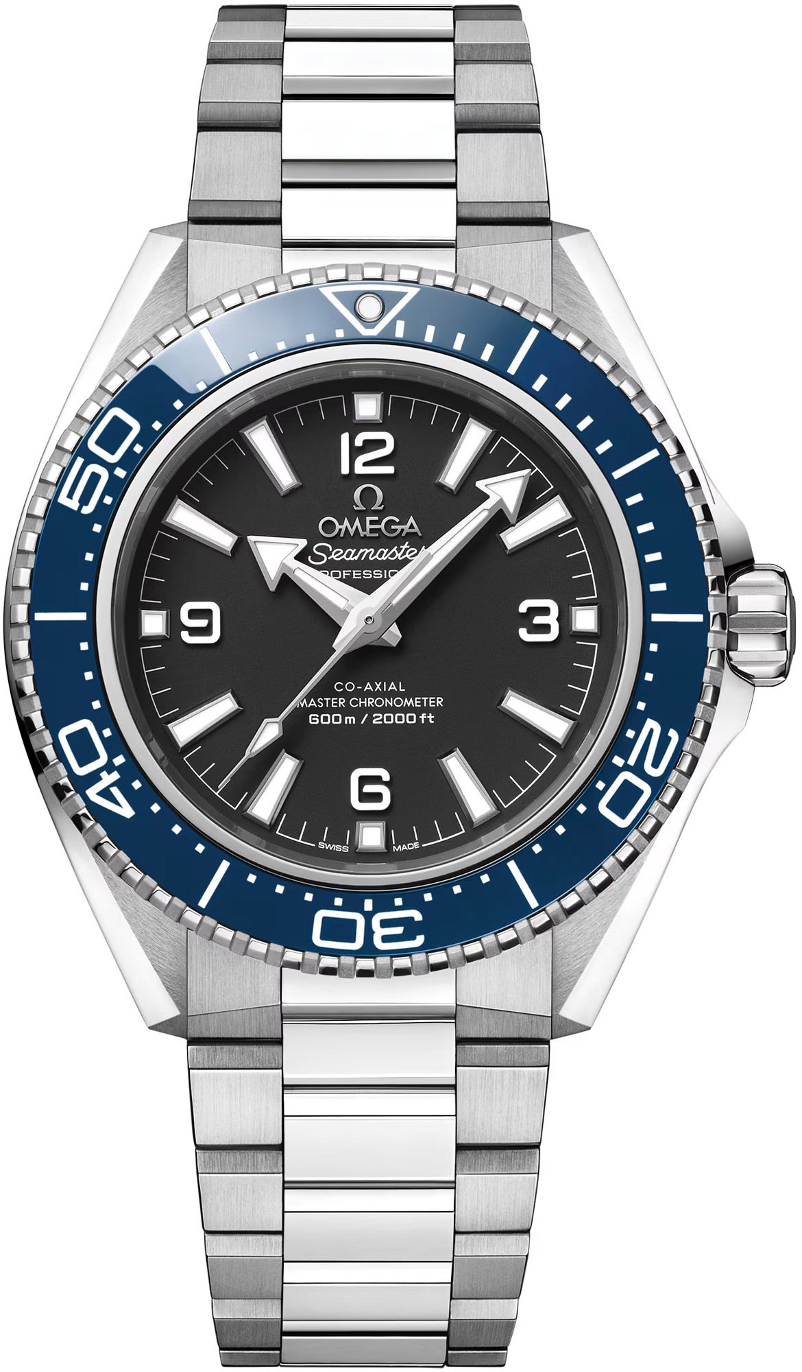 Seamaster Planet Ocean 600m 42mm Automatic in Steel with Blue Bezel on Steel Bracelet with Black Dial