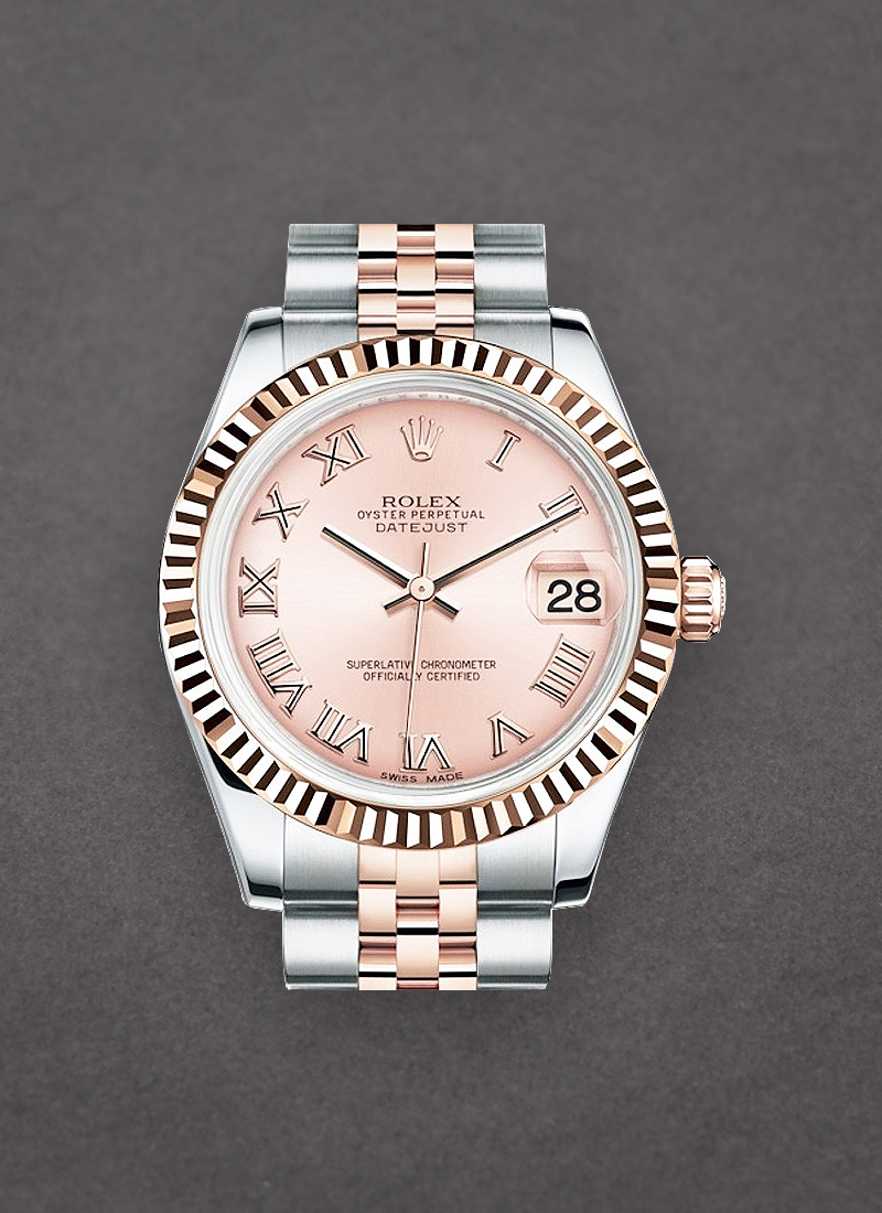 Rolex Unworn Mid Size 31mm Datejust in Steel with Rose Gold Fluted Bezel