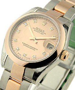 Datejust in Steel with Rose Gold Domed Bezel on Steel and Rose Gold Oyster Bracelet with Rose Diamond Dial