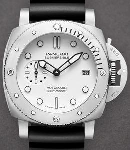 PAM 1590 - Submersible Bianco Automatic 42mm in Steel on Black Rubber Strap with White Dial