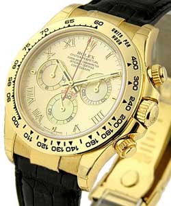 Daytona Cosmograph in Yellow Gold on Black Alligator Leather Strap with Champagne Mother of Pearl  Dial