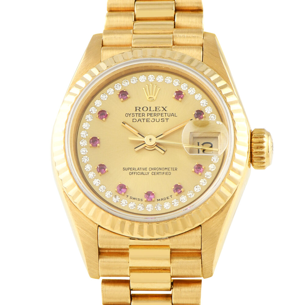 President 26mm in Yellow Gold with Fluted Bezel on President Bracelet with Champagne Diamond Dial