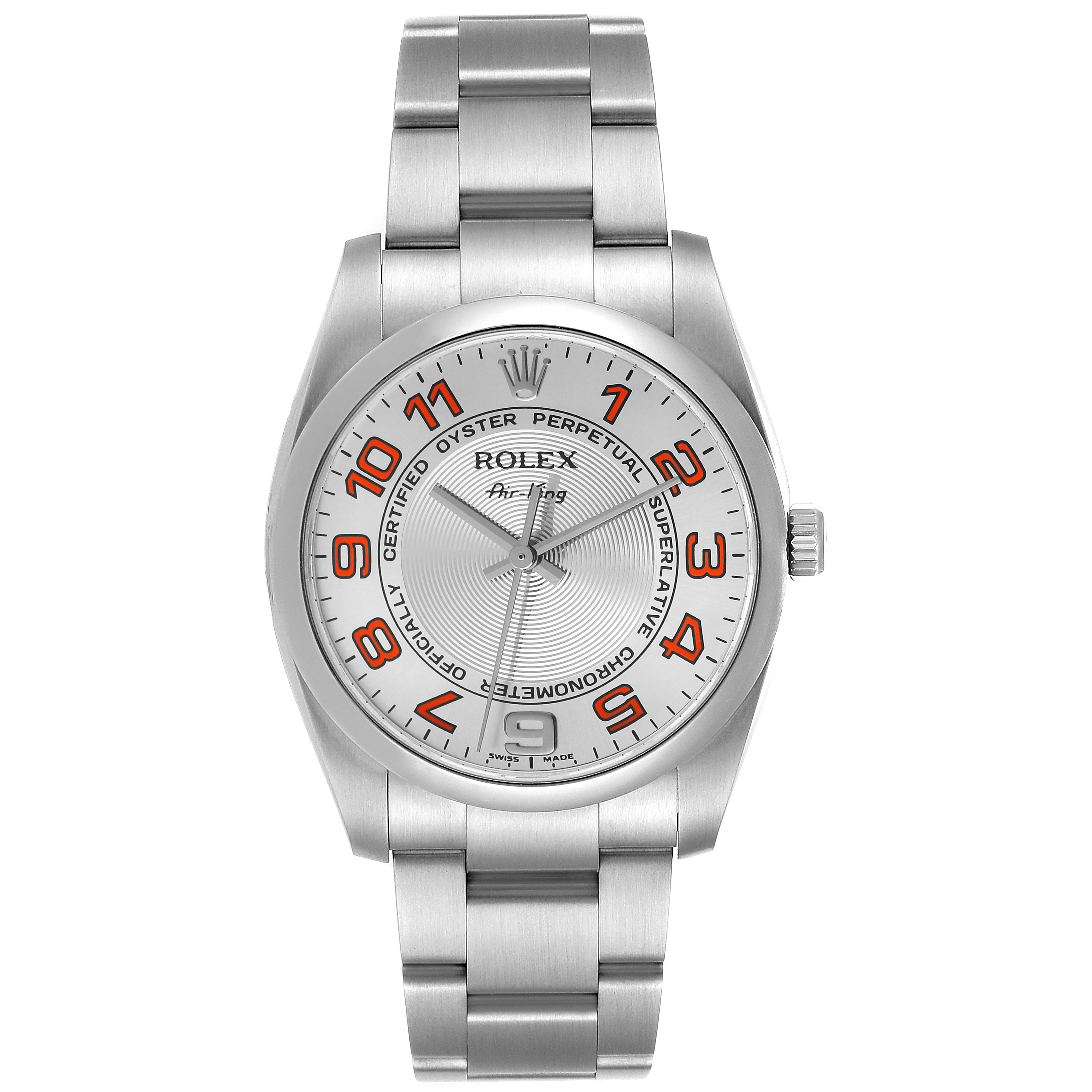 New Style Air King in Steel with Smooth Bezel on Oyster Bracelet with Silver Concentric Arabic Dial