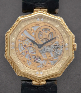 Squelette Manual in Yellow Gold on Black Crocodile Leather Strap with Skeleton Dial