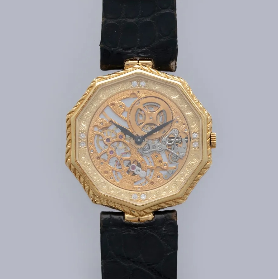 Squelette Manual in Yellow Gold on Black Crocodile Leather Strap with Skeleton Dial