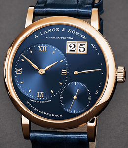 Lange 1 38.5mm Automatic in Rose Gold On Blue Alligator Leather Strap with Blue Dial