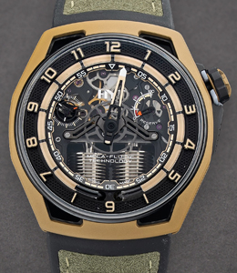 Hastroid Cosmic Hunter in Bronze Coated Titanium & Carbon - L.E 27 pcs on Black Rubber Strap with Openwork Dial
