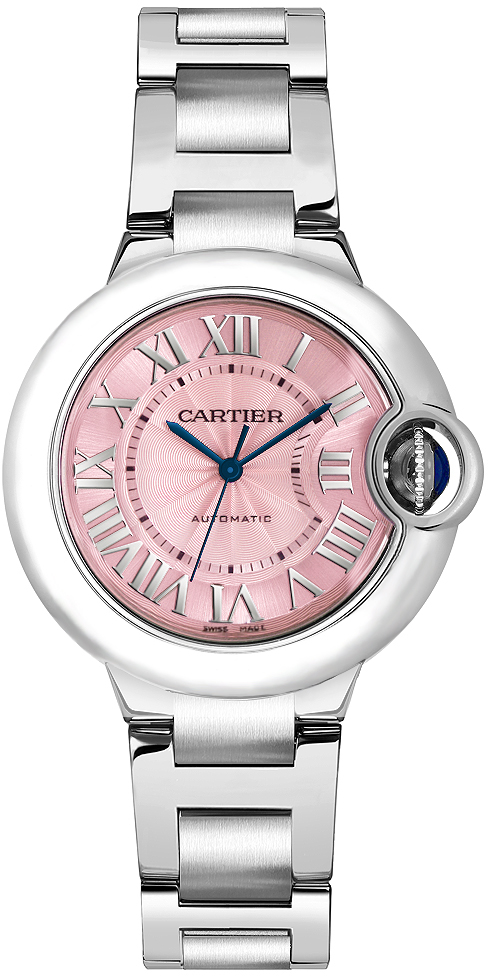 Ballon Bleu 33mm Automatic in Steel on Steel Bracelet with Pink Roman Dial