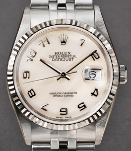 Men's Datejust 36mm in Steel with Fluted Bezel on Steel Jubilee Bracelet with MOP Arabic Dial