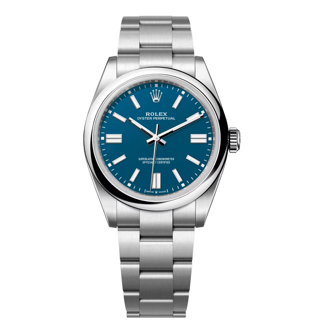 Oyster Perpetual 41mm in Steel with Domed Bezel on Oyster Bracelet with Blue Stick Dial