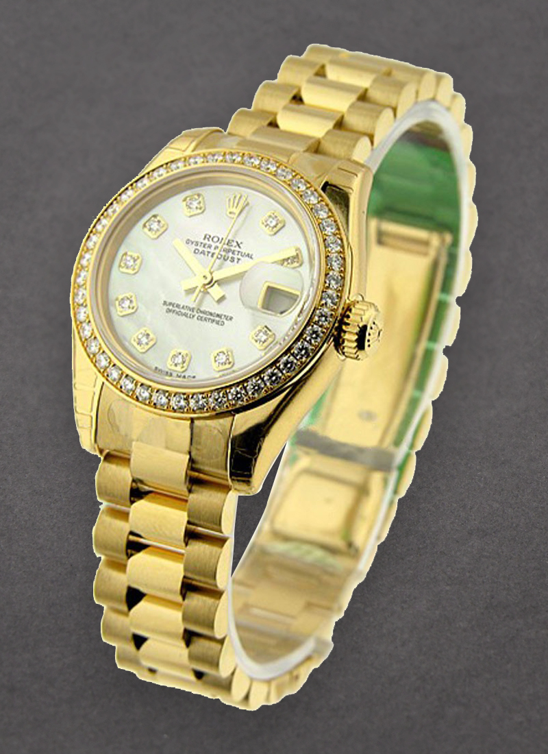 Rolex Unworn President Ladies in Yellow Gold with Diamond Bezel