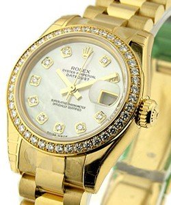 President Ladies in Yellow Gold with Diamond Bezel On Presient Bracelet with MOP Diamond Dial