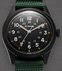 Benrus DTU Phantom 38mm Automatic in Black PVD Steel on Green Fabric Strap with Black Dial