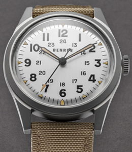 Benrus DTU Shield 38mm Automatic in Steel on Green Fabric Strap with White Dial