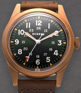 Benrus DTU UB 38mm Automatic in Bronze on Brown Leather Strap with Black Dial