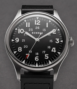 Benrus 3061 BU 39.5mm Automatic in Steel on Black Calfskin Leather Strap with Black Dial
