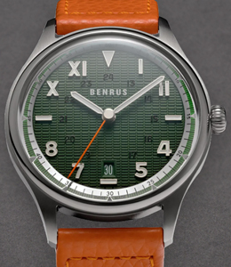 Benrus 3061 GT 39.5mm Automatic in Steel on Orange Leather Strap with Green Dial
