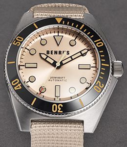 Benrus Type 1 M1 41.5mm Automatic in Steel with Black Bezel on Beige Textile Strap with Beige Dial