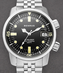 Benrus Ultra-Deep 36.5mm Automatic in Steel on Steel Bracelet with Black Dial