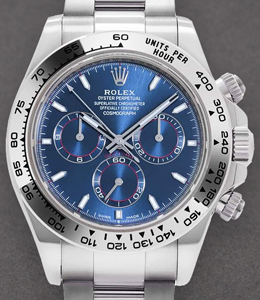 Daytona 40mm Automatic in White Gold on Oyster Bracelet with Blue Dial