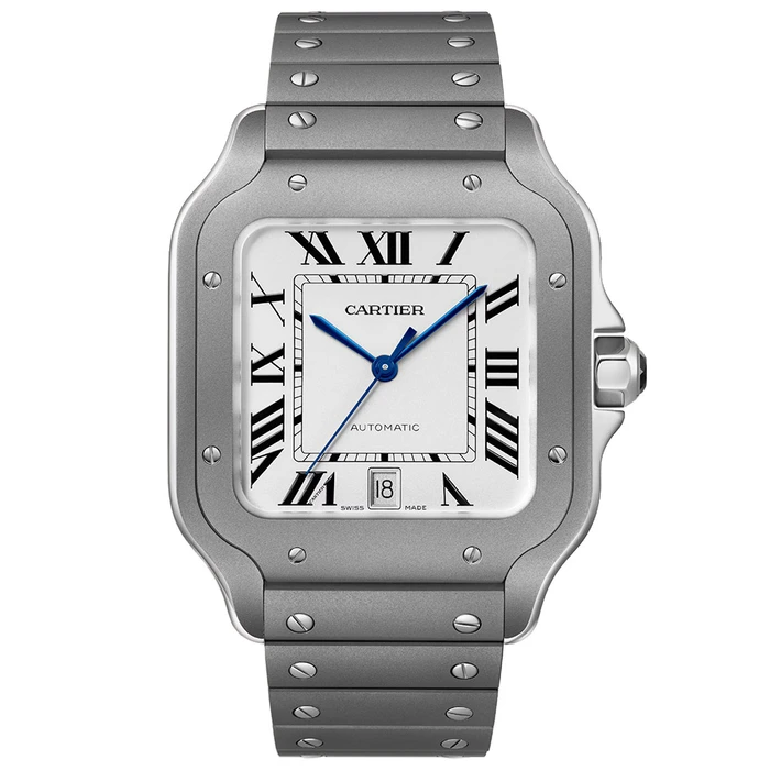 Santos De Cartier 39.8mm large in Titanium on Titanium Bracelet with Silver Dial