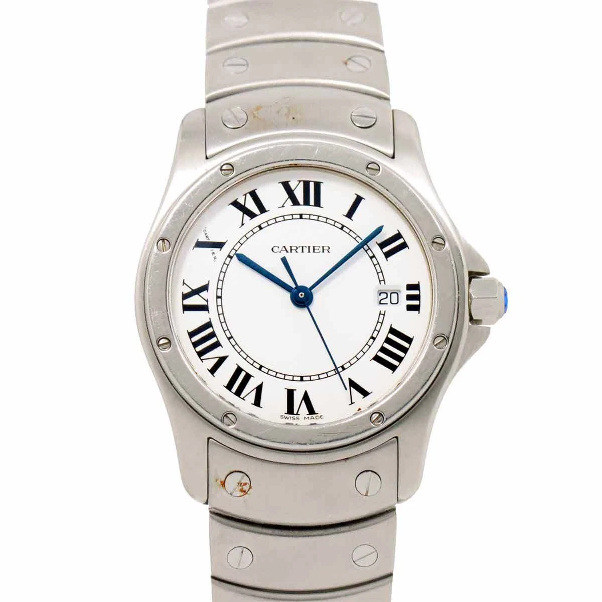 Santos 30mm Quartz in Steel On Steel Bracelet with White Roman Dial