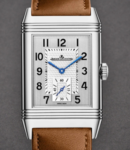 Reverso Classic Large Duoface Small Seconds in Steel on Brown Calfskin Leather Strap with Silver/Black Dial