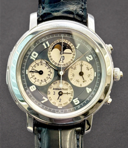 Jules Audemars Grande Complication in Platinum on Black Crocodile Leather Strap with Blue Dial
