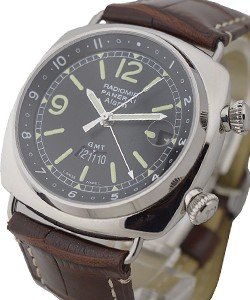 PAM 98 - Radiomir GMT Alarm PAM98 in Steel on Brown Alligator Leather Strap with Black Dial
