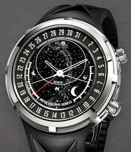 Celestial 6105G 47mm Automatic in White Gold on Black Rubber Strap with Black Celestial Dial
