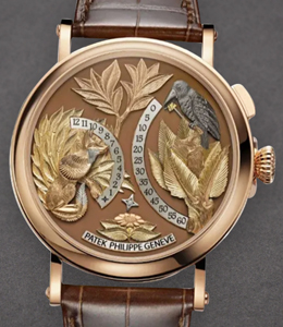 5249R Complication Hour & MInute 43mm in Rose Gold on Brown Crocodile Leather Strap with Brown Enamel Dial