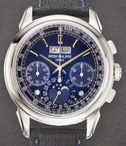 Perpetual Calendar Chronograph 5270p in Platinum on Black Fabric Strap with Blue Dial
