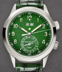 Calatrava Ref 5322G 41mm in White Gold on Green Crocodile Leather Strap with Green Dial