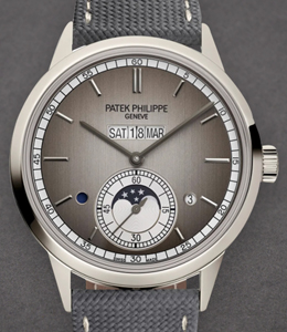 Perpetual Calendar Moonphase Automatic in Platinum on Grey Fabric Strap with Grey Dial
