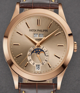 Annual Calendar 5396R Moon Phase 38.5mm in Rose Gold on Brown Alligator Leather Strap with Sunburst Sand Beige Dial