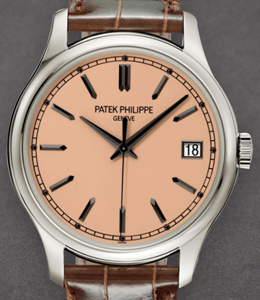 Calatrava 5227G-015  39mm Automatic in White Gold On Brown Crocodile Leather Strap with Salmon Index Dial