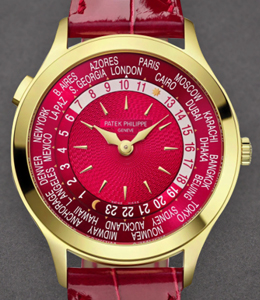 7129J  Ladys World Time 36mm in Rose Gold  on Red Crocodile Leather Strap with Red Dial
