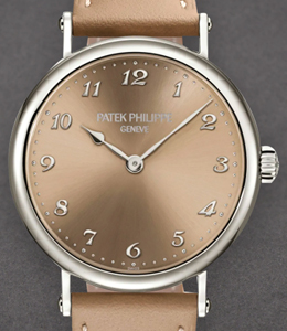 Calatrava 7200/50G-001 34.6mm in White Gold on Beige Calfskin Leather Strap with Beige  Dial