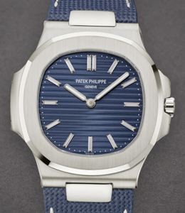 Nautilus 5810P 50th Anniversary 41mm in White Gold - L.E 1000 pcs on Blue Fabric Strap with Sunburst Blue Dial